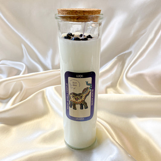 Candle of Luck with Black Agate Gemstones